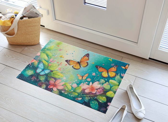 Fussmatte Schmetterlinge mit rutschhemmend beschichteter R&uuml;ckseite 