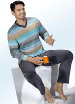 Hajo Klima Komfort Pyjama mit garngef&auml;rbtem Ringeldessin, V-Ausschnitt, Brusttasche 