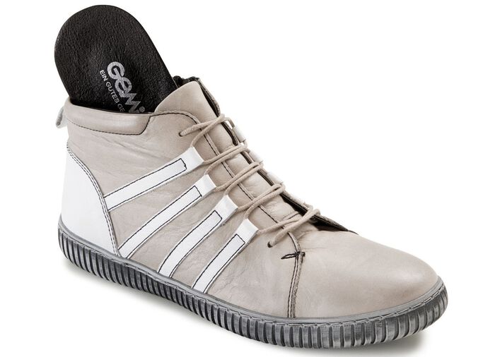 Gemini Schn&uuml;r-Booties aus hochwertigem Leder KIESEL-WEISS