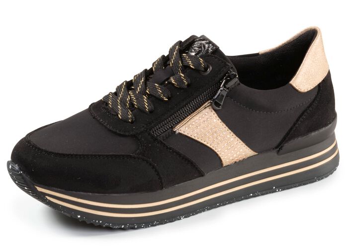 Remonte, trendige Damen-Sneaker, Weite G, mit herausnehmbarem Fussbett SCHWARZ-GOLD