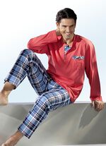 Pyjama mit Knopfleiste, aufgesetzter Brusttasche und Karodessin 