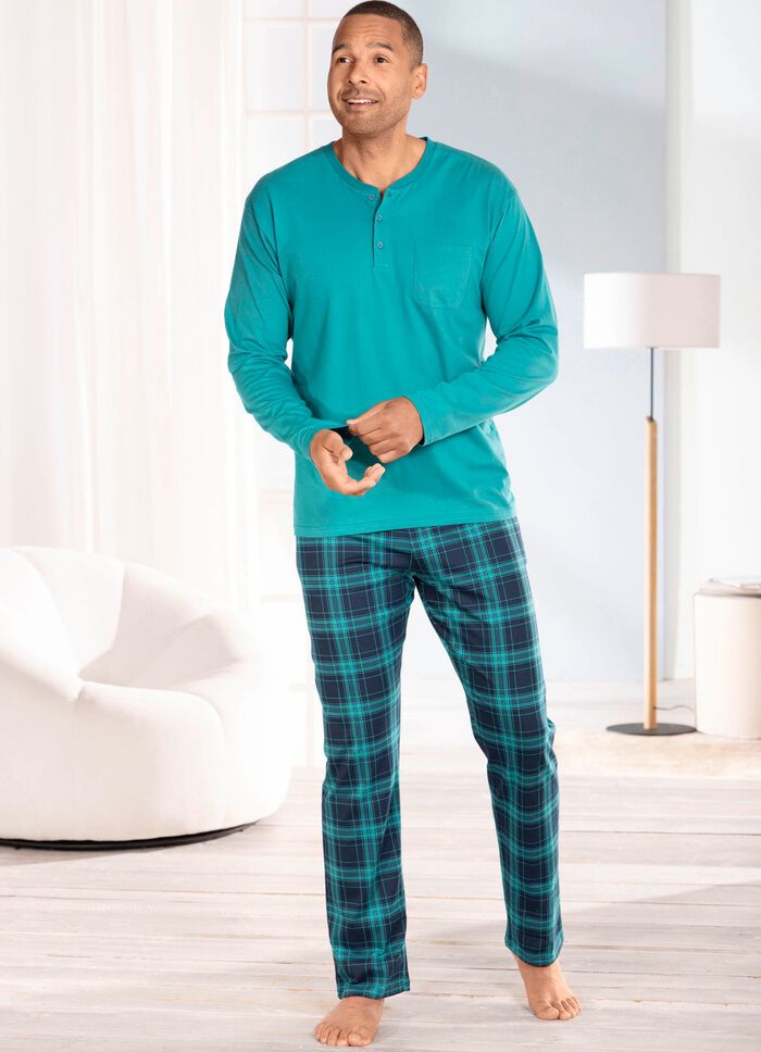 Schlafanzug mit Knopfleiste und offenen Abschl&uuml;ssen  