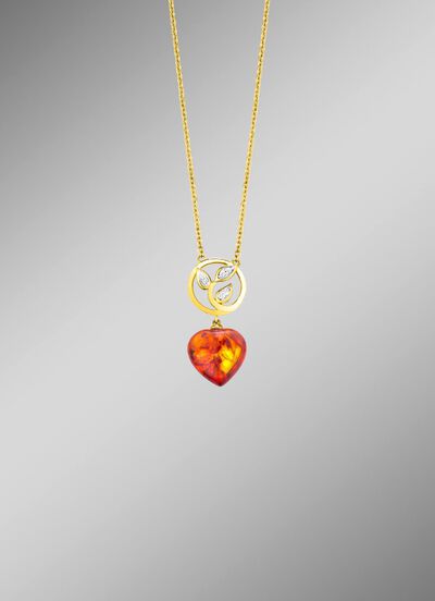 Halskette mit echt Bernstein und synth. Zirkonia 