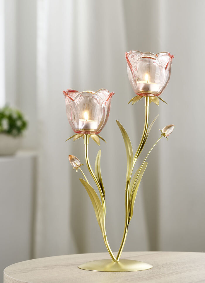 Eleganter Teelichthalter mit Gläser in Rosenform 