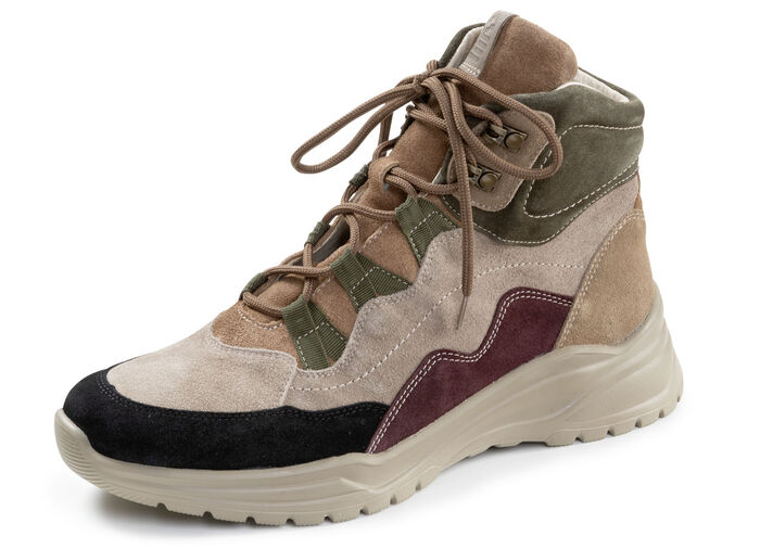 Waldläufer, bequeme Damen-Stiefeletten, Weite H, mit herausnehmbarem Fussbett TAUPE-MULTICOLOR