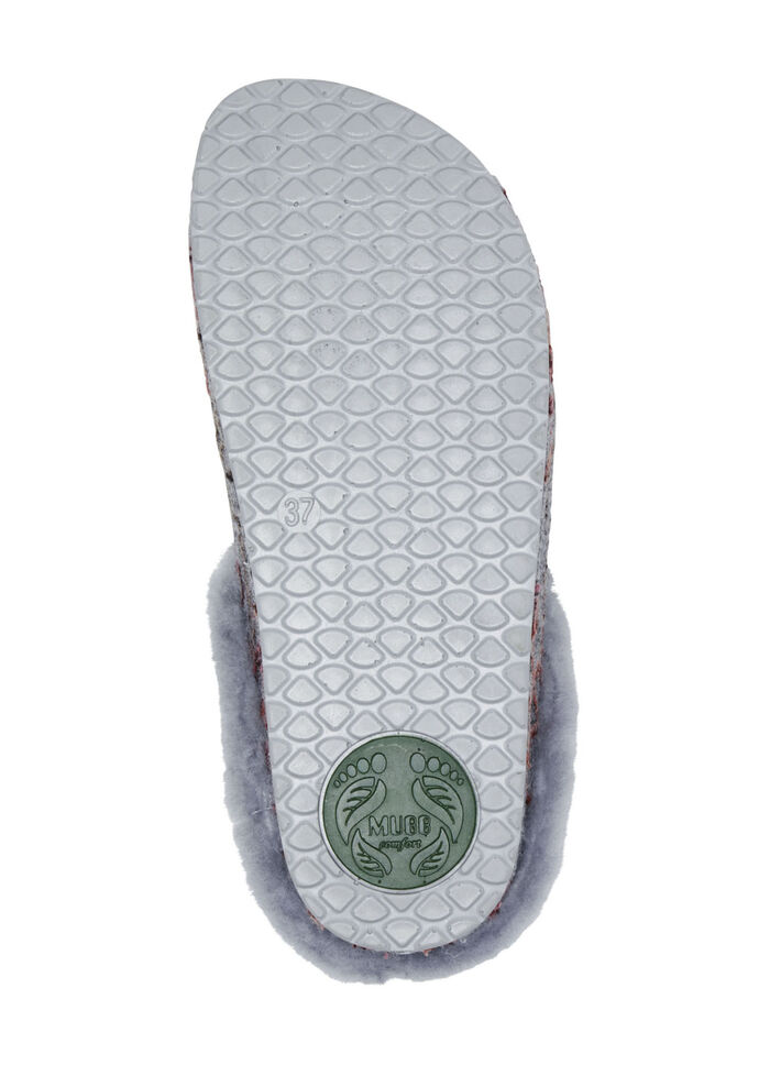Mubb Wollfilz-Pantoffel mit bunter Blüten-Stickerei GRAU