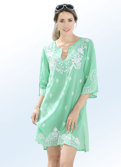 Tunika mit weisser Stickerei sowie Seitenschlitzen, reine Baumwolle, , large