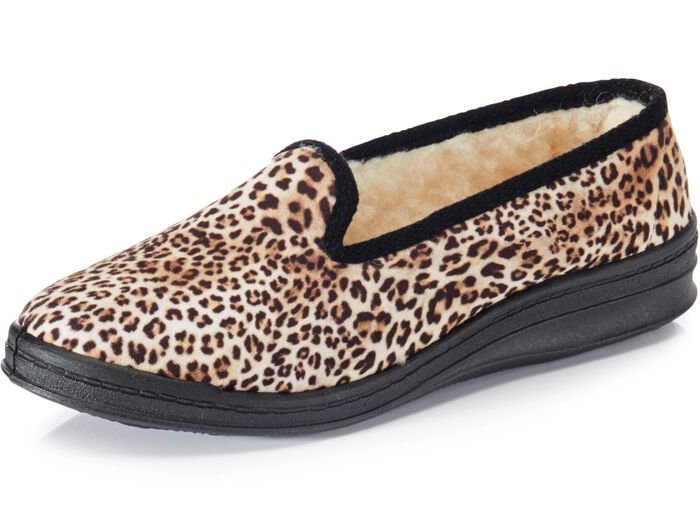 Trendige Damen-Hausschuhe, Weite H, mit Wolle BRAUN