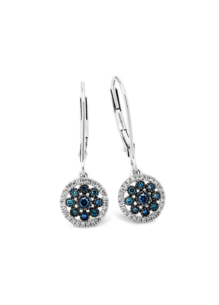 Schöne Ohrringe mit blauen Brillanten und weissen Diamanten 
