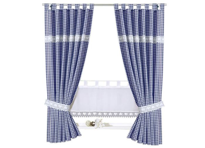 &Uuml;bergardine mit H&auml;kelborte BLAU-WEISS