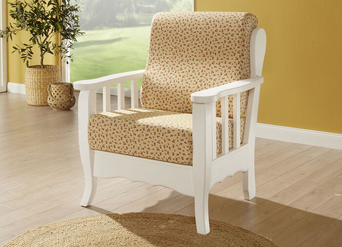 Polsterm&ouml;bel auf massivem Kiefernholz-Gestell WEISS-BUNT