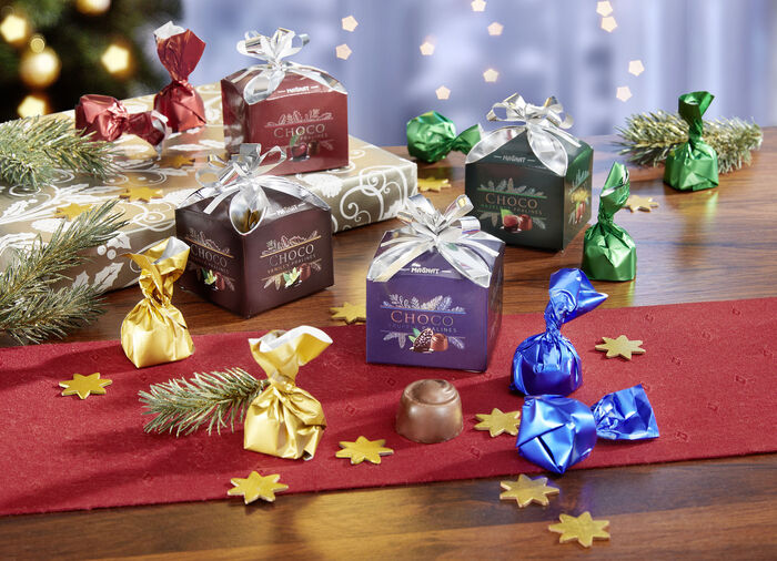 Geschenkboxen mit süsser Füllung, 4er-Set 