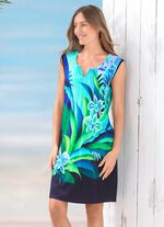 Kleid mit farbbrillantem Druckdessin, &auml;rmellos 