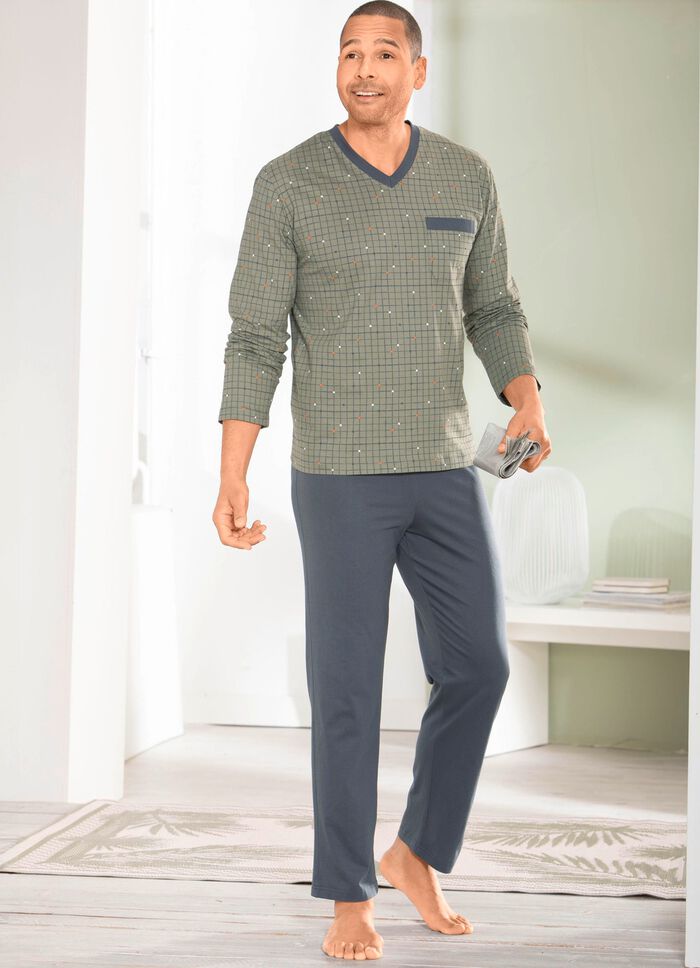 Zweierpack Schlafanz&uuml;ge mit V-Ausschnitt und offenen Abschl&uuml;ssen  