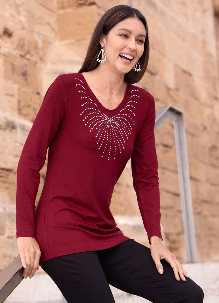 Shirt mit abgerundetem V-Ausschnitt in 4 Farben 