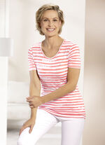 Shirt mit Streifen-Dessin in 2 Farben KORALLE-WEISS