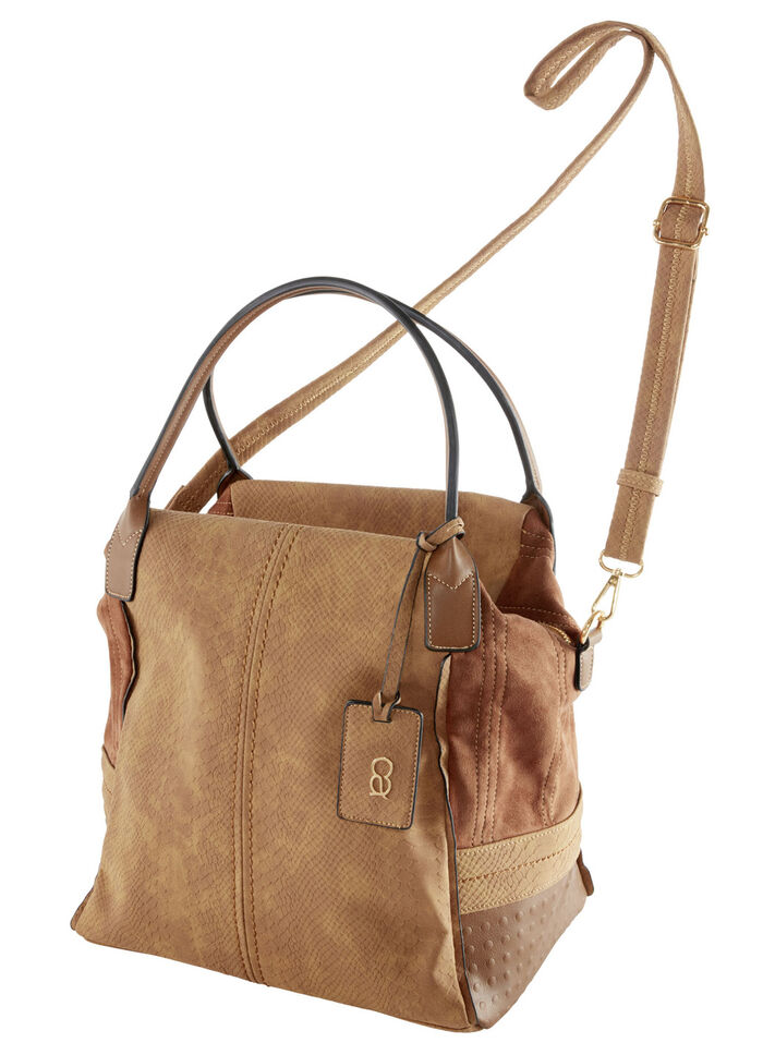 Collezione Alessandro Tasche aus teilweise reptilgepr&auml;gtem Veloursmaterial COGNAC