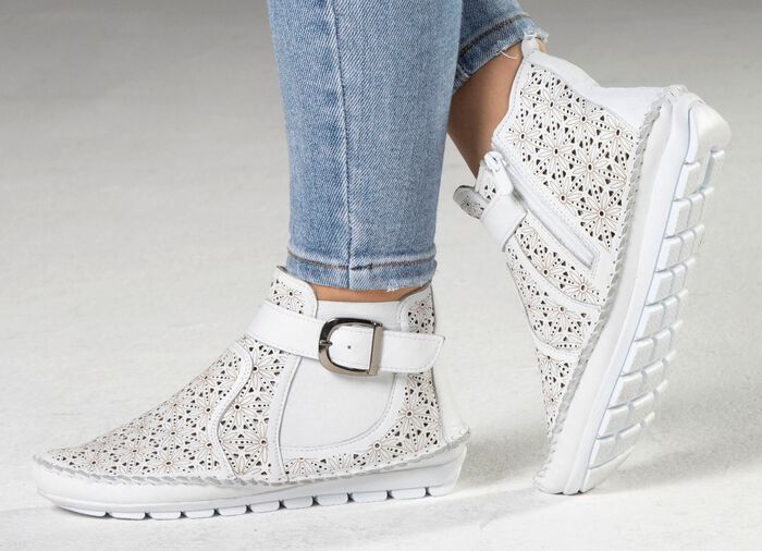 Gemini, sommerliche Damen-Stiefeletten, Weite G, mit herausnehmbarem Fussbett WEISS