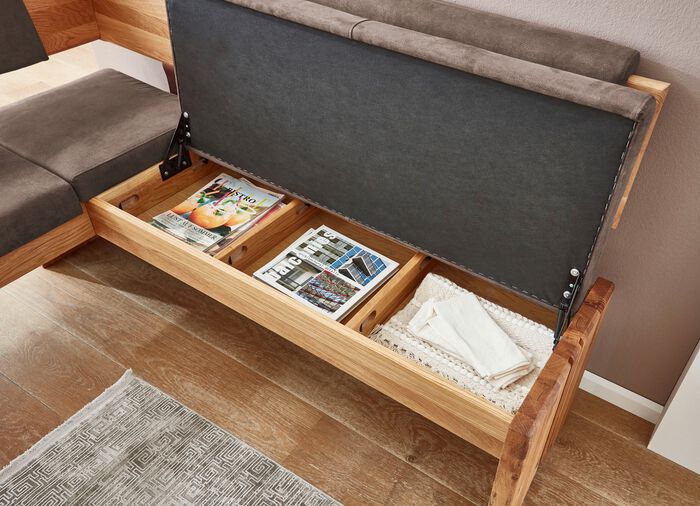 Eckbankgruppe mit Gestell aus massiver, geölter Eiche EICHE-DUNKELBRAUN