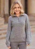 Pullover mit Troyerkragen und dekorativen Minderungen 