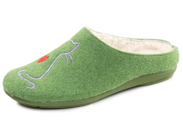 Warme Damen-Hausschuhe, mit Wolle GR&Uuml;N