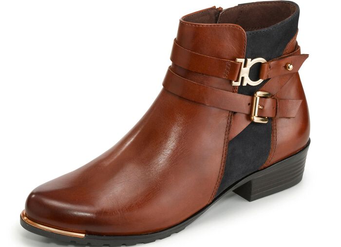 Caprice, schicke Damen-Stiefeletten, Weite G, mit herausnehmbarer Decksohle BRAUN-DUNKELBLAU