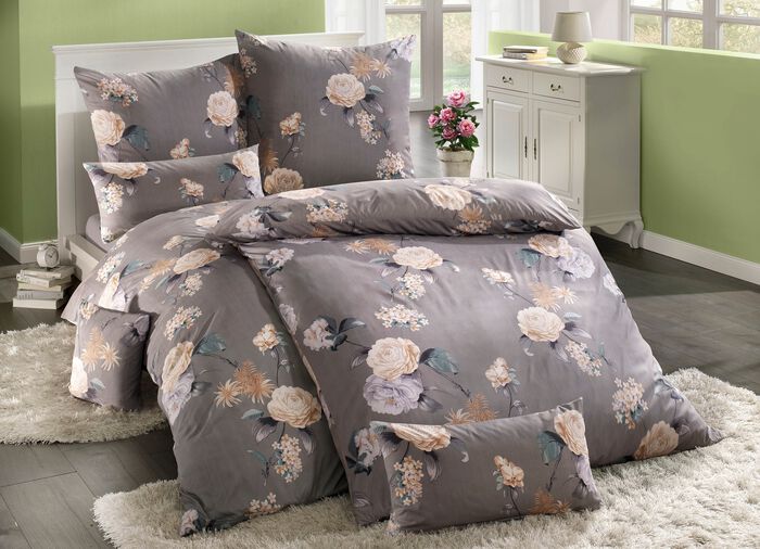 Microfaser Bettwäsche-Garnitur mit Reissverschluss GRAU