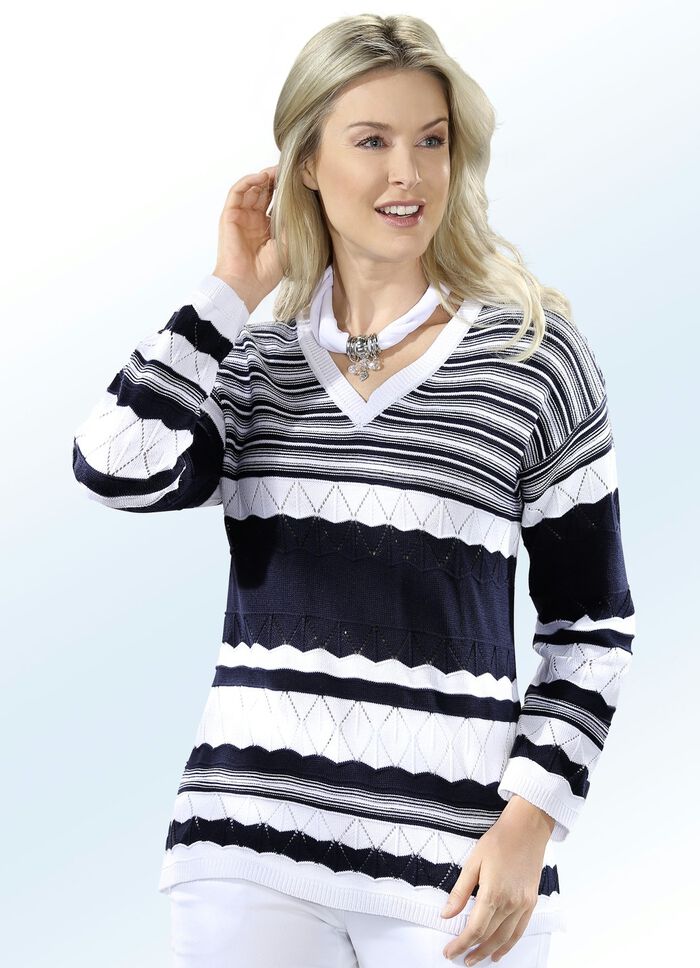 Pullover mit Mustermix allover MARINE-WEISS