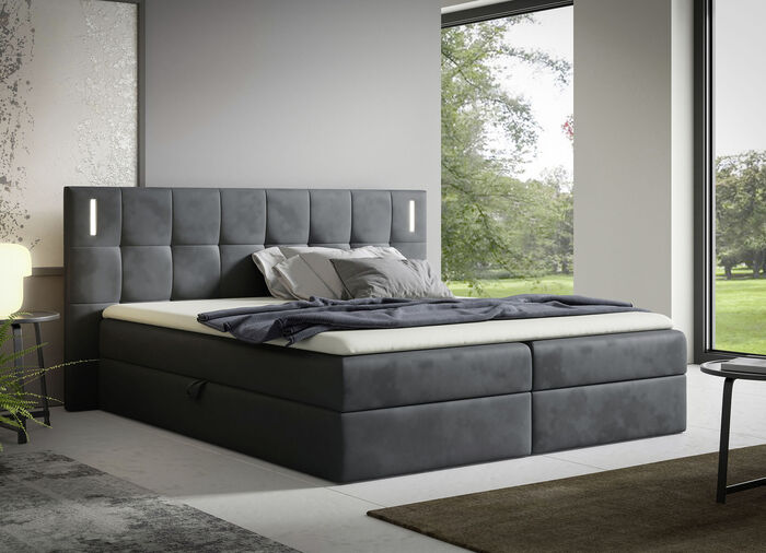 Boxspringbett mit LED-Beleuchtung und Topper ANTHRAZIT