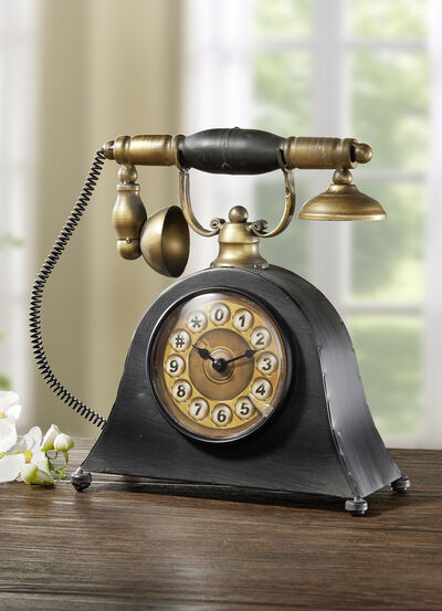 Tischuhr Telefon aus Metall - 