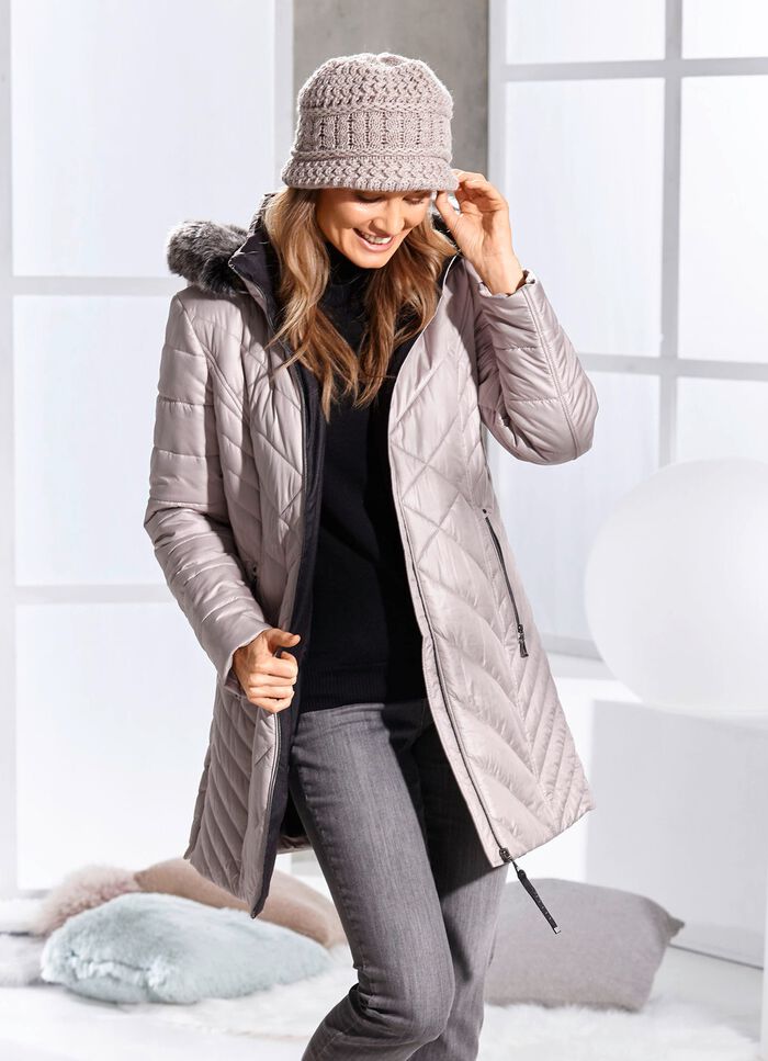 Kurzmantel mit abnehmbarem Kunstpelz-Besatz 