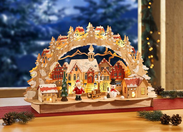 Batteriebetriebener Schwibbogen aus Holz 