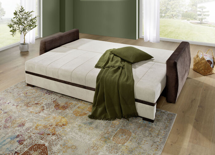 Schlafsofa mit Bettkasten CREME-BRAUN