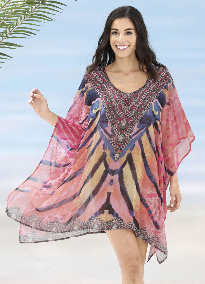 Laurina Tunika mit Schmucksteinchen, leicht transparent, 