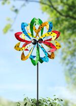 Doppel-Windrad aus Metall mit Erdspiess 