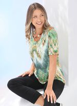 Shirt mit V-Ausschnitt GRÜN-ORANGE