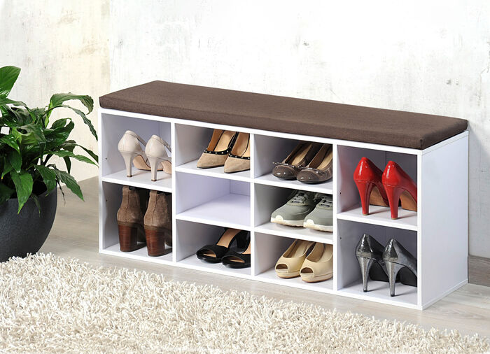 Schuhbank mit Sitzkissen WEISS