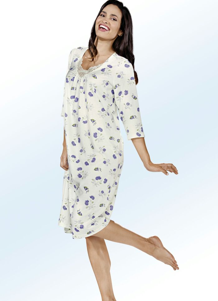 Dreierpack Nachthemden, 3/4-lange Ärmel mit Spitze am Ausschnitt grün/lila/beige