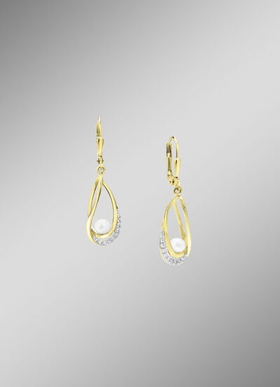 Ohrringe mit Süsswasser-Zuchtperlen und synth. Zirkonia 