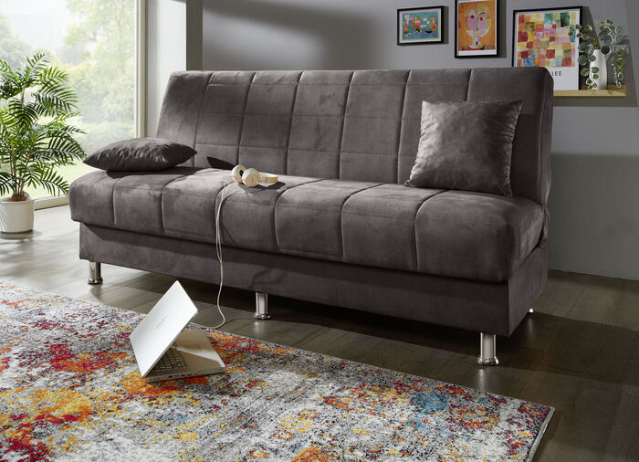 Schlafsofa mit Bettkasten und Dekokissen ANTHRAZIT