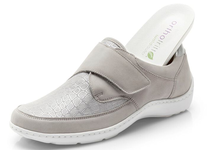 Waldl&auml;ufer, bequeme Damen-Slipper, Weite H, mit herausnehmbarem Fussbett STEINGRAU