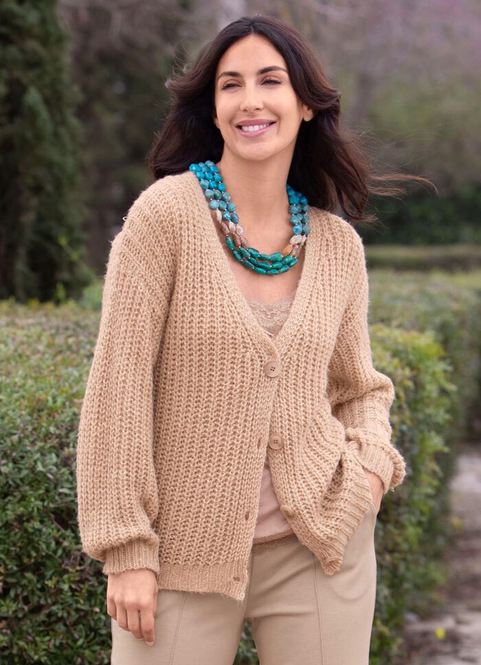 Strickjacke mit Paillettengarn BEIGE MELIERT