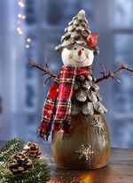 Beleuchteter Schneemann aus Polyresin BRAUN-ROT