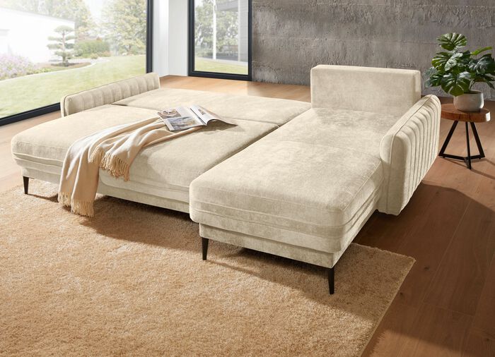 Polsterecke mit Bettfunktion und Bettkasten CREME