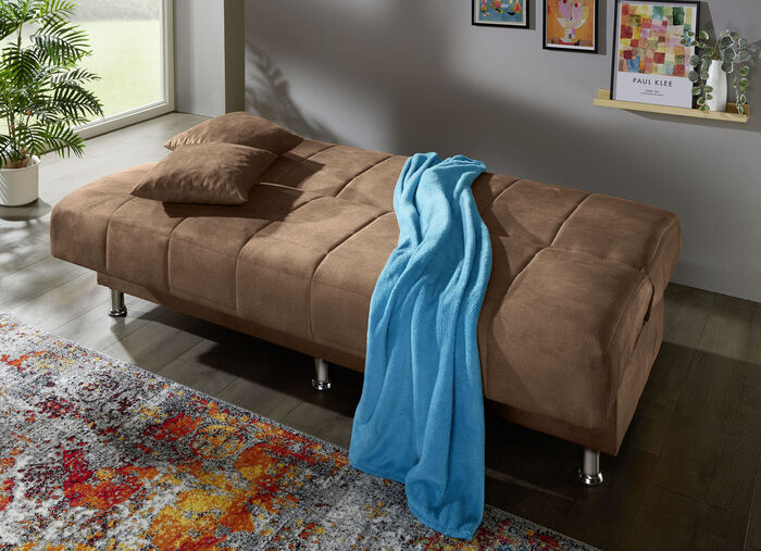 Schlafsofa mit Bettkasten und Dekokissen BRAUN