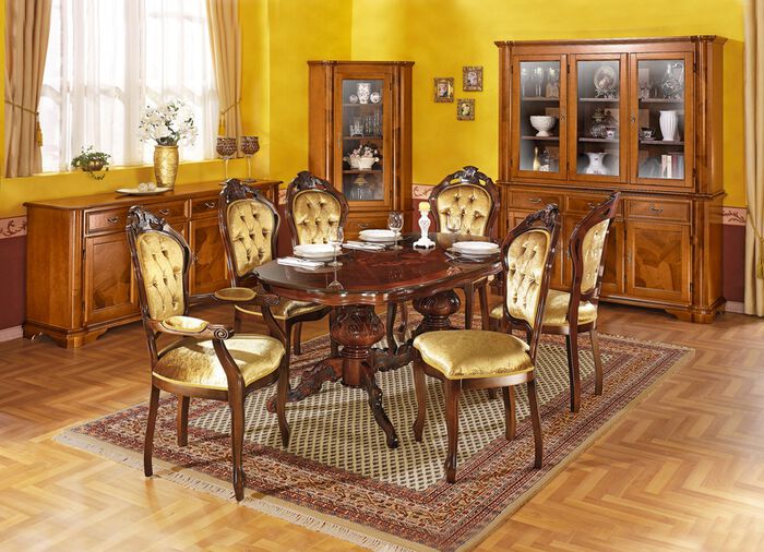 Esszimmer-Möbel mit Wurzelholzfurnier, 