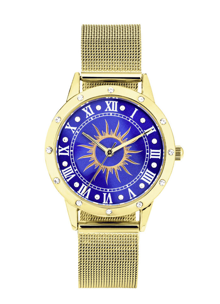 Quartz-Damenuhr Sonne mit weissen Kristallakzenten  