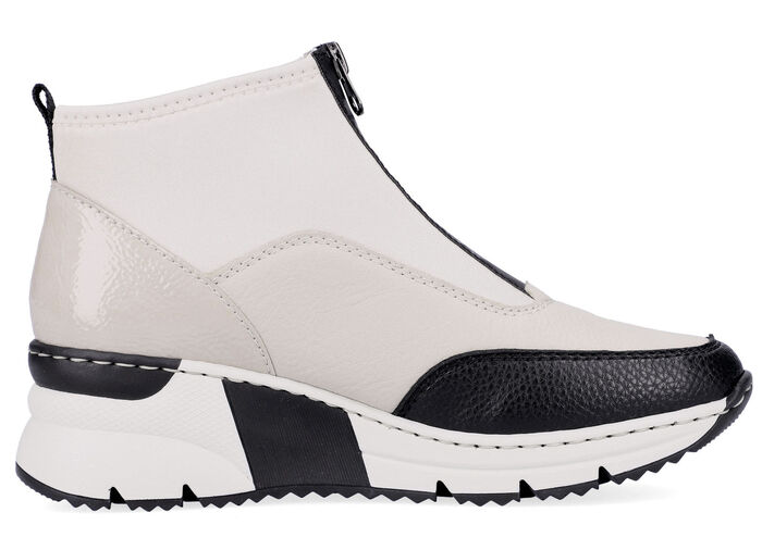 Rieker, stylische Damen-Boots, Weite G, mit Reissverschluss ECRU-SCHWARZ