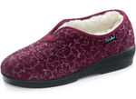 Hausschuh aus gl&auml;nzend bedrucktem Veloursmaterial BORDEAUX