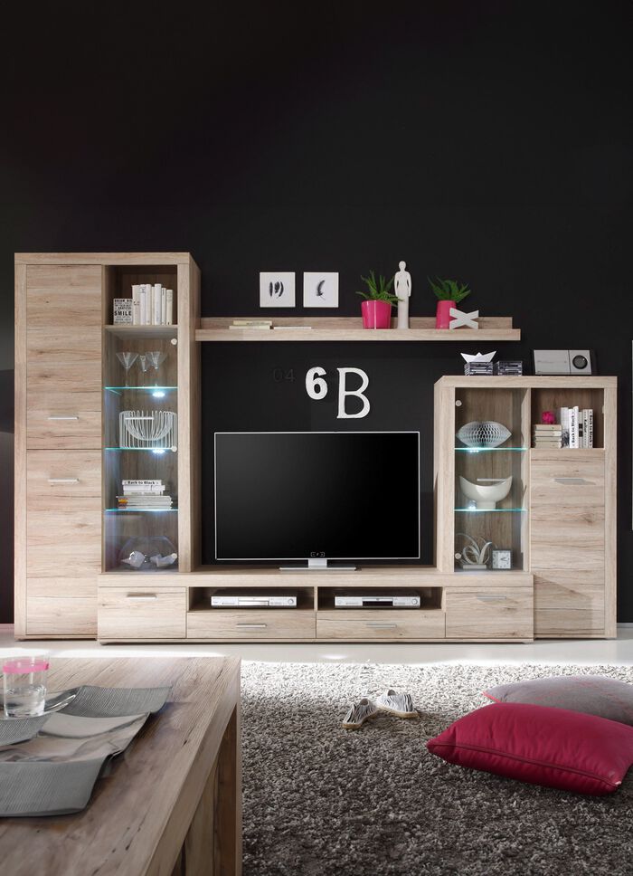Wohnwand mit stimmungsvoller LED-Beleuchtung 